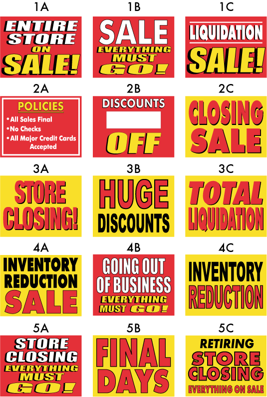 Closing Signs, Liquidation Sales