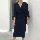 Damen Neu Kleid Midi Elegant Freizeit Ärmel Bleistift Solid Party Lang Hals Lose #Damenkleider #shortsundress Damen Neu Kleid Midi Elegant Freizeit Ärmel Bleistift Solid Party Lang Hals Lose #Damenkleider #shortsundress