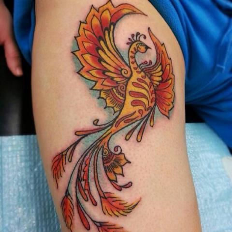 Flying Phoenix Tattoo On Leg | Tattoos, Phoenix tattoo, Tattoo images