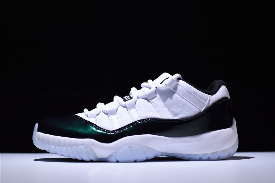 Right View Of Men S Air Jordan Retro 11 Low Basketball Shoes In White Black Emerald Rise Best Basketball Shoes White Basketball Shoes Jordan Basketball Shoes