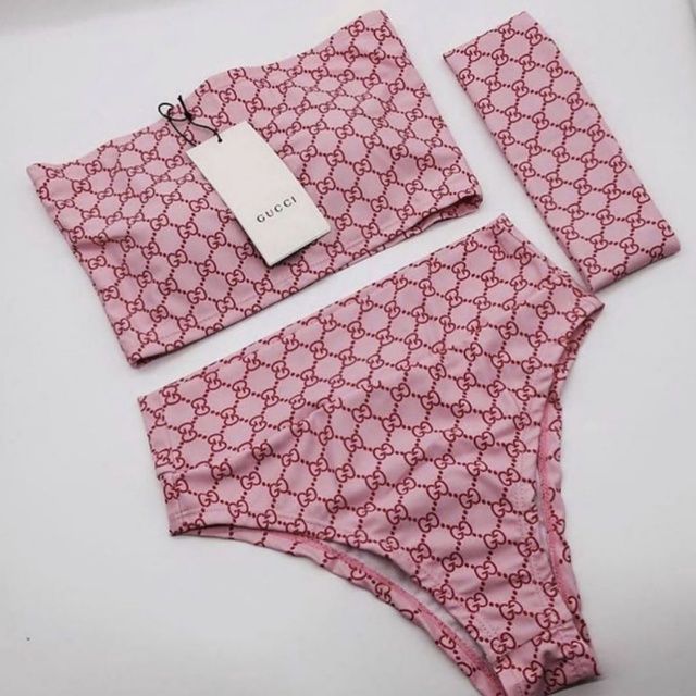 Custom Pink GG Web Inspired 3 Piece Bikini Set Custom Pink GG Web Inspired 3 Piece Bikini Set