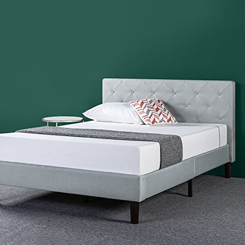 Zinus Shalini 41 Upholstered Platform Bed Frame Dark Grey Queen Walmart Com Upholstered Platform Bed Platform Bed Frame Upholstered Bed Frame