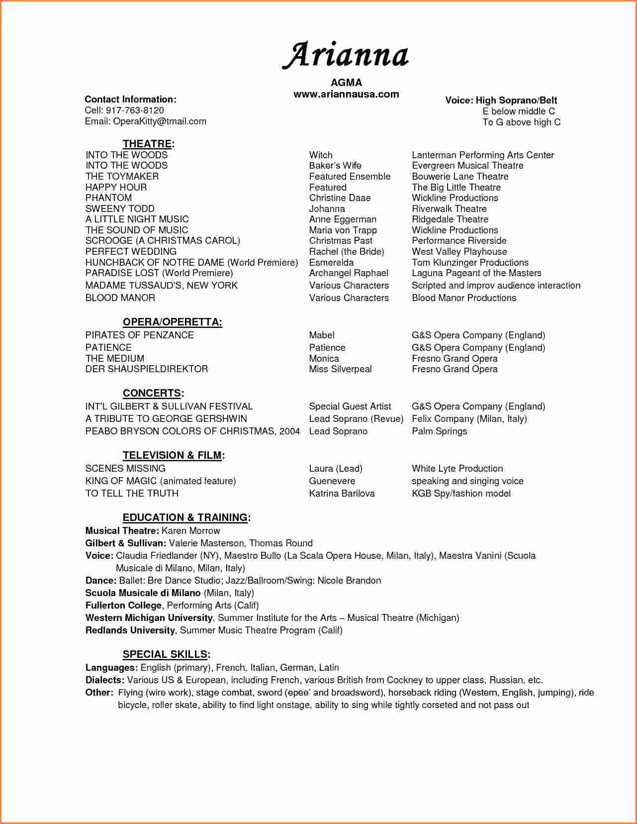 Sample Theater Resume Captivating Sample Acting Resume Fresh 9 Musical Theatre Resume Resume . Sample Theater Resume Best Sample Acting Resume Fresh 9 Musical Theatre Resume Resume .
