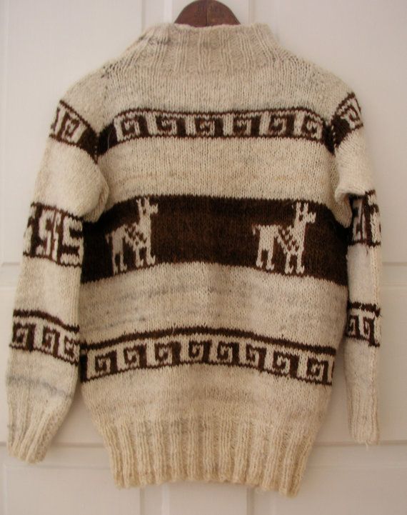 extra large south american chunky knit purple green white cold weather sweater vintage cardigan size large