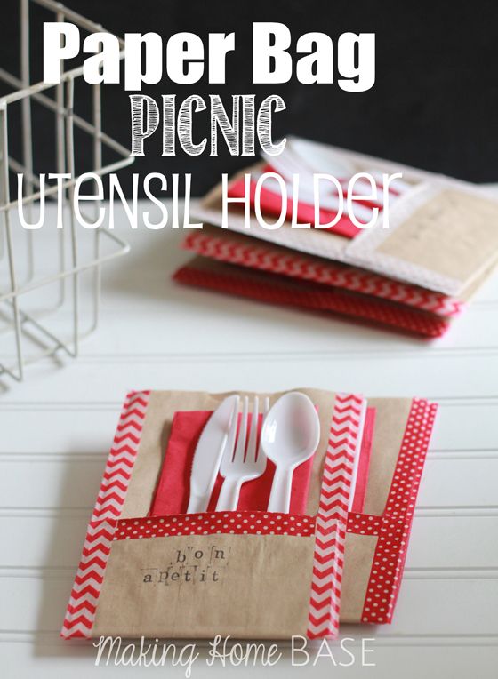 Paper Bag Picnic Utensil Holder - Just in time for picnic season! Use brown paper bags for this simple summer craft project. Paper Bag Crafts, Diy Crafts, Paper Bags, A Table, Picnic Party, Summer Picnic, Party Entertainment, Utensil Holder, Ideas Party