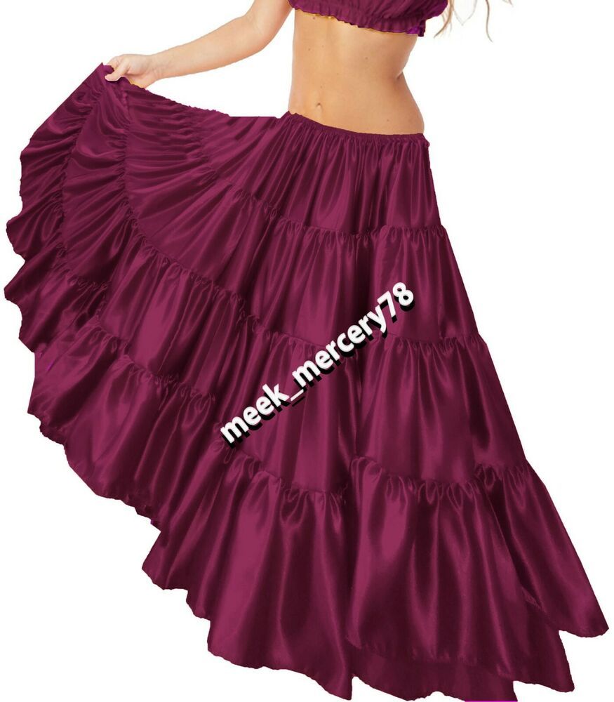 Golden Satin 6//12//25 Yard Tiered Gypsy Frill Skirt Belly Dance Flamenco Maroon