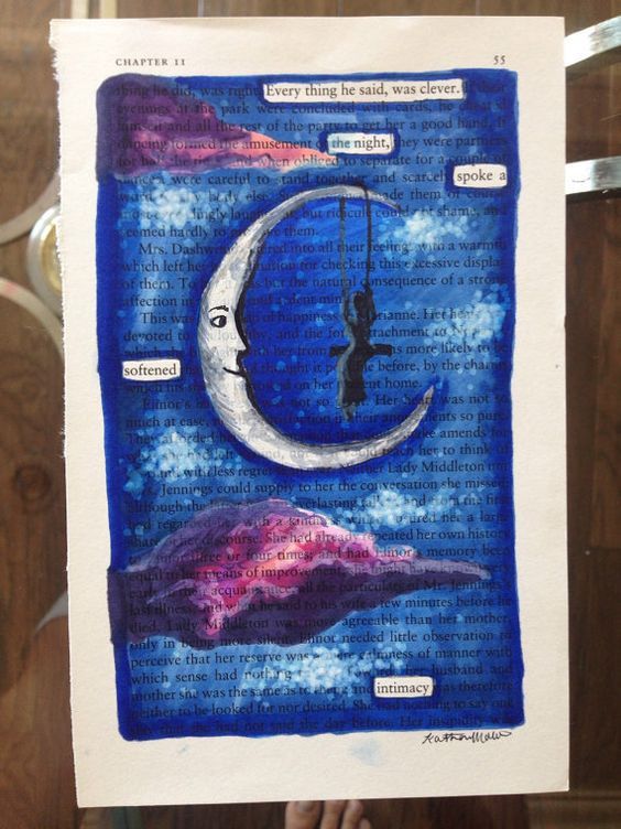 The Moon And The Girl Blackout Poetry Art Artwork Book Art Word The Moon And The Girl Blackout Poetry Art Artwork Book Art Word