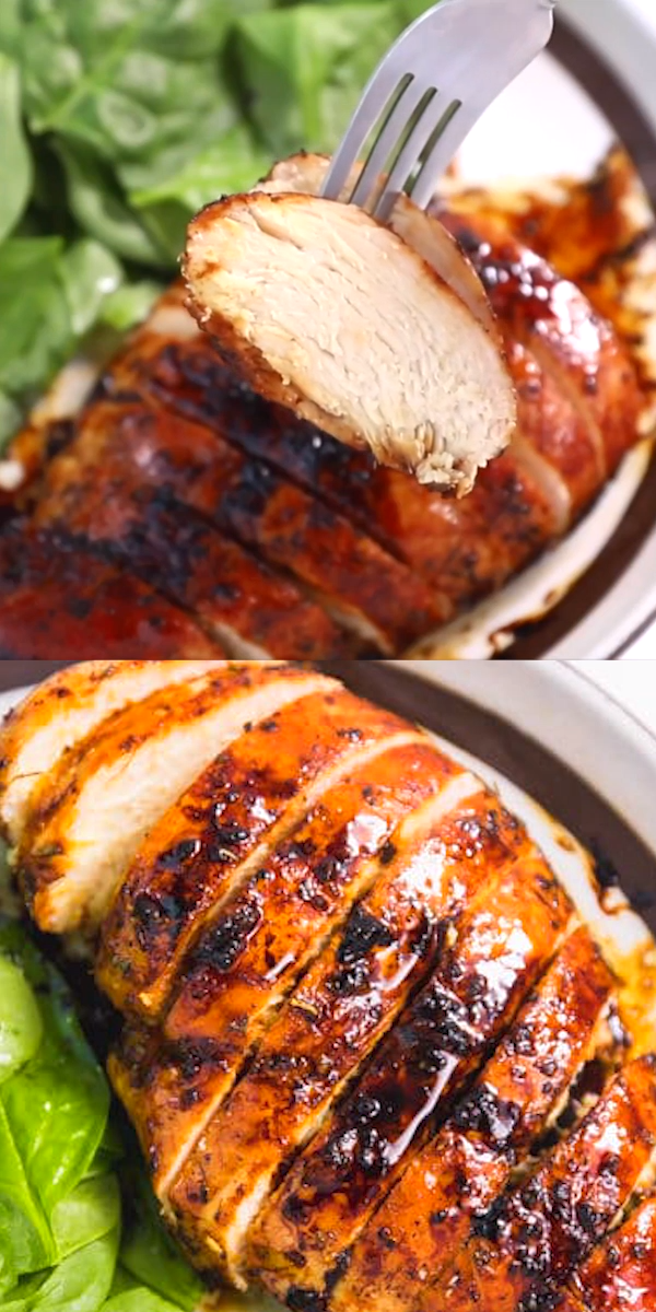 Baked Balsamic Chicken Breast Recipe – this is seriously the juiciest, delicious and easy to make baked chicken breast. Loaded with simple flavors, this could be served on its own or added to pasta, salads or grain bowls.