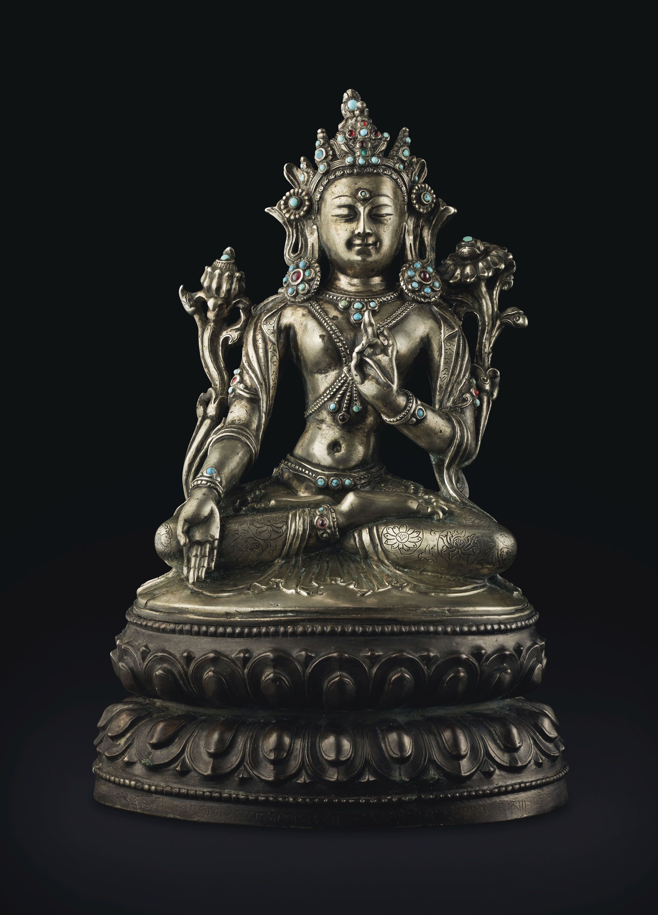 Old Tibetan Buddhism Bronze Kwan-yin White Tara Buddha Statue 22cm