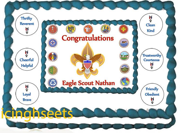 Eagle scouts edible cake topper or cupcakes picture rank boy sugar paper image