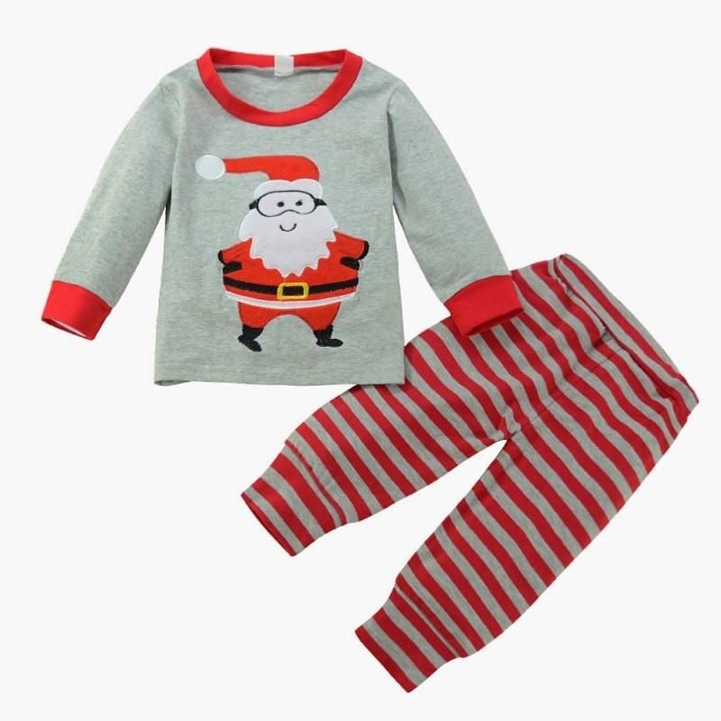 Newborn Infant Baby Boy Girl Christmas Snowman T Shirt Striped Pants Outfits Set