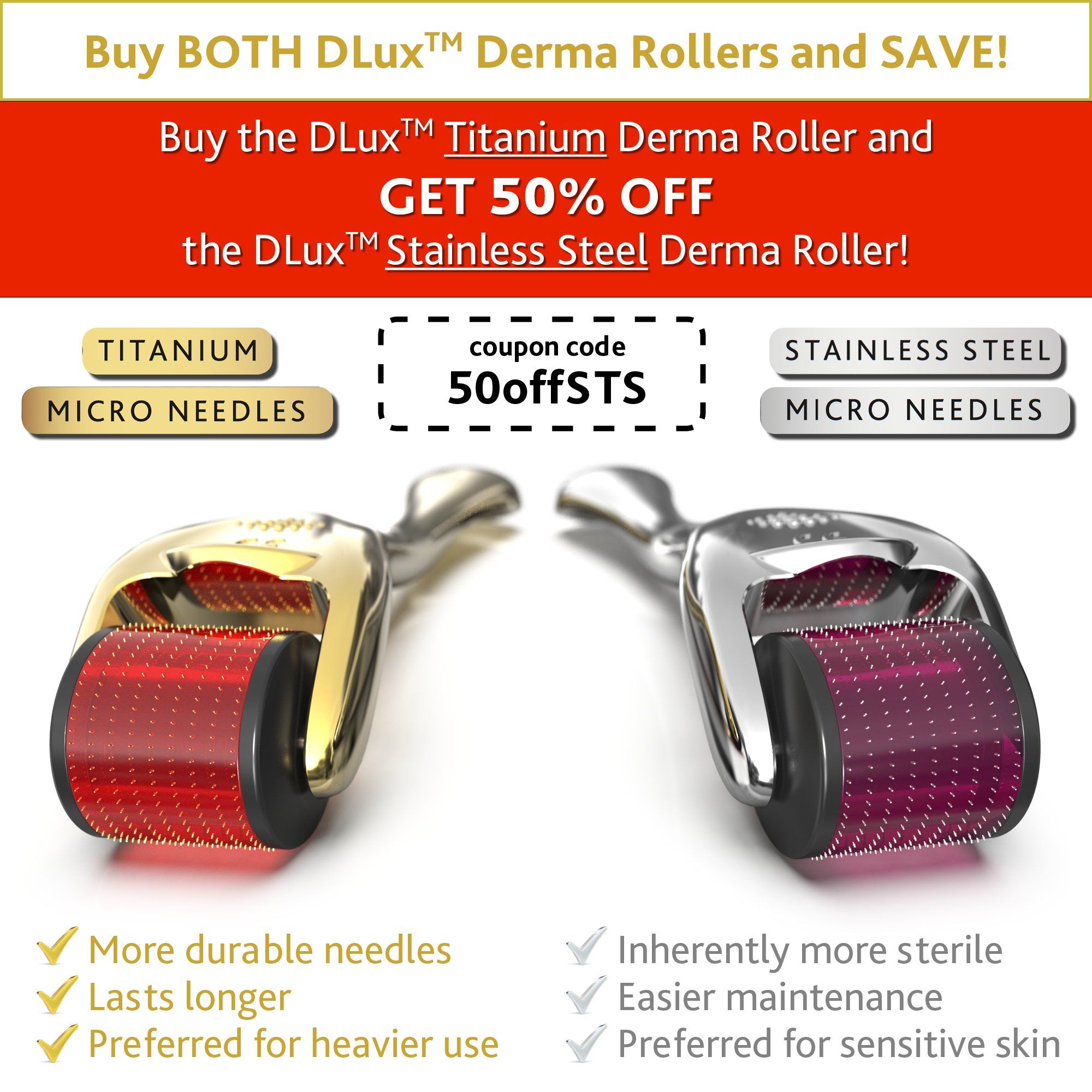 Derma Roller New 2018 Model 540 Titanium 0.25mm