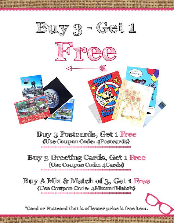 Buy any three postcards or greeting cards and your fourth is FREE. Head Buy any three postcards or greeting cards and your fourth is FREE. Head