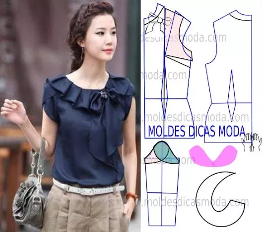 Molde Blusa Azul 72 Moldes Moda Por Medida Dress Sewing Patterns Sewing Blouses Sewing Dresses