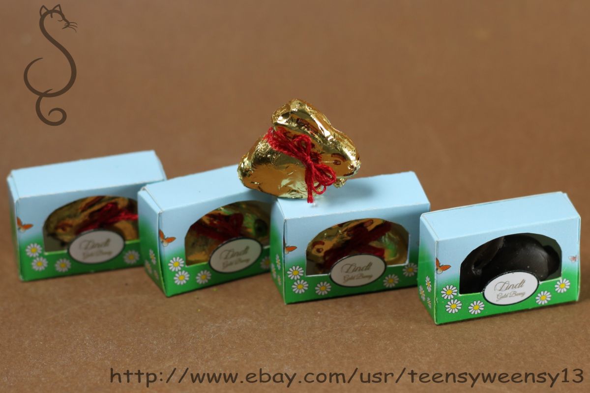 Dollhouse Mini Chocolate Easter Bunny in Box with Bow 1:12 Doll House Miniatures