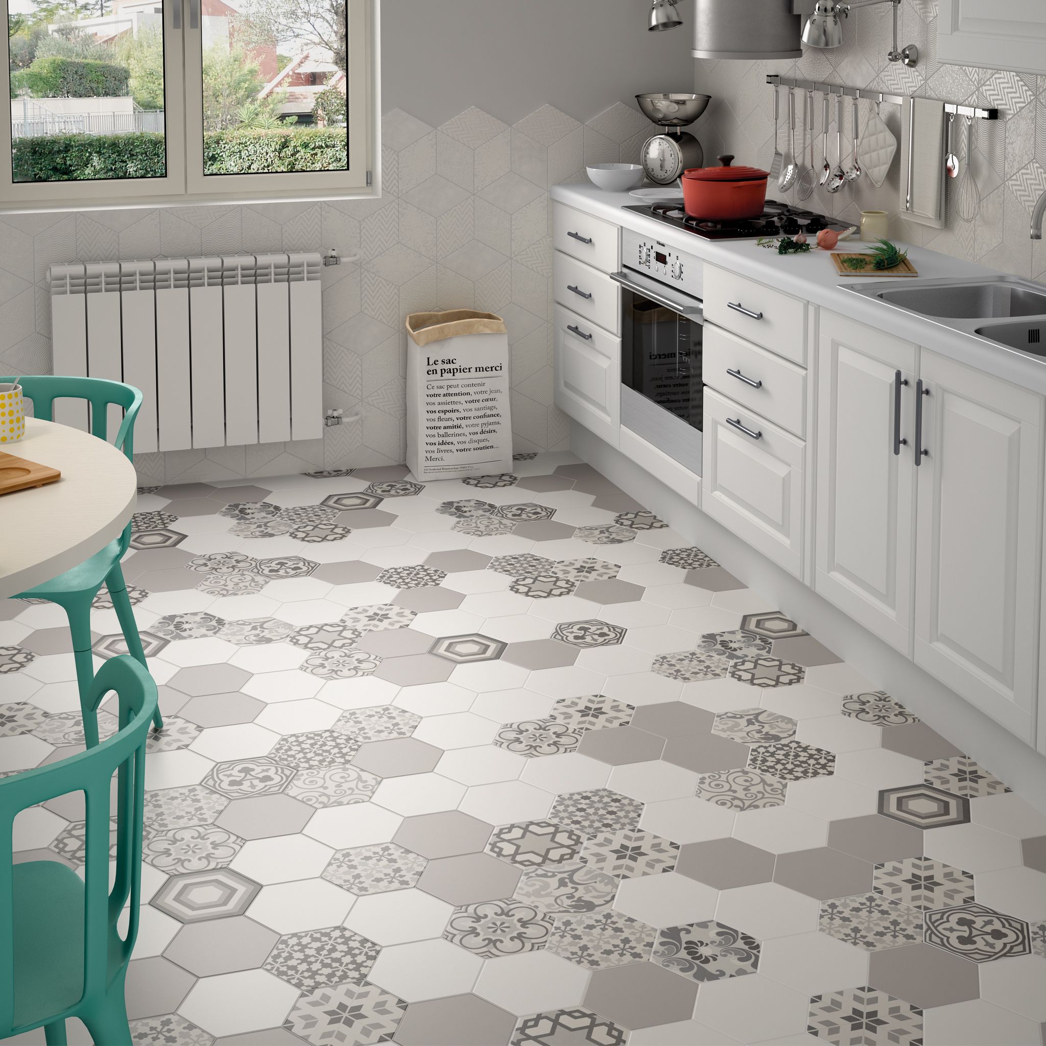 Hexagon Random Pattern Decorative Tiles In Black White Colours For Hexagon Random Pattern Decorative Tiles In Black White Colours For Unique Kitchen Floors