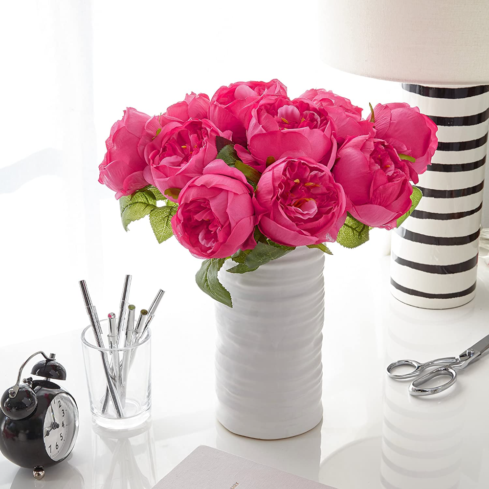Fushia Red Color 5 Stem Per Set Heart To Heart Butterfly Craze Artificial Peony Silk Flower Bouquet for Wedding Floral Arrangements and Home Decoration Fushia Red Color 5 Stem Per Set Heart To Heart Butterfly Craze Artificial Peony Silk Flower Bouquet for Wedding Floral Arrangements and Home Decoration