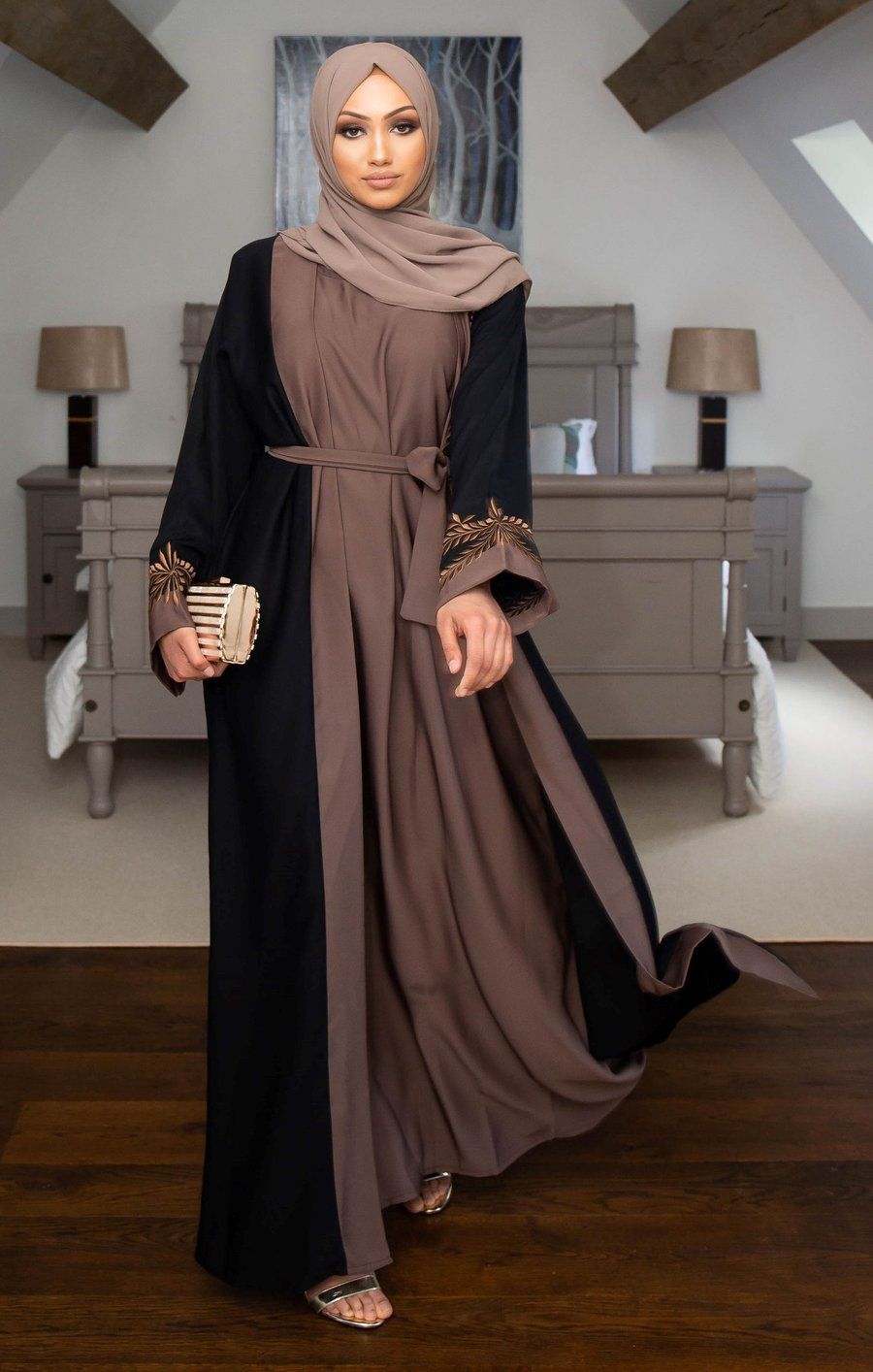 Buy our stunning black closed abaya with pretty gold pearl/lace ...