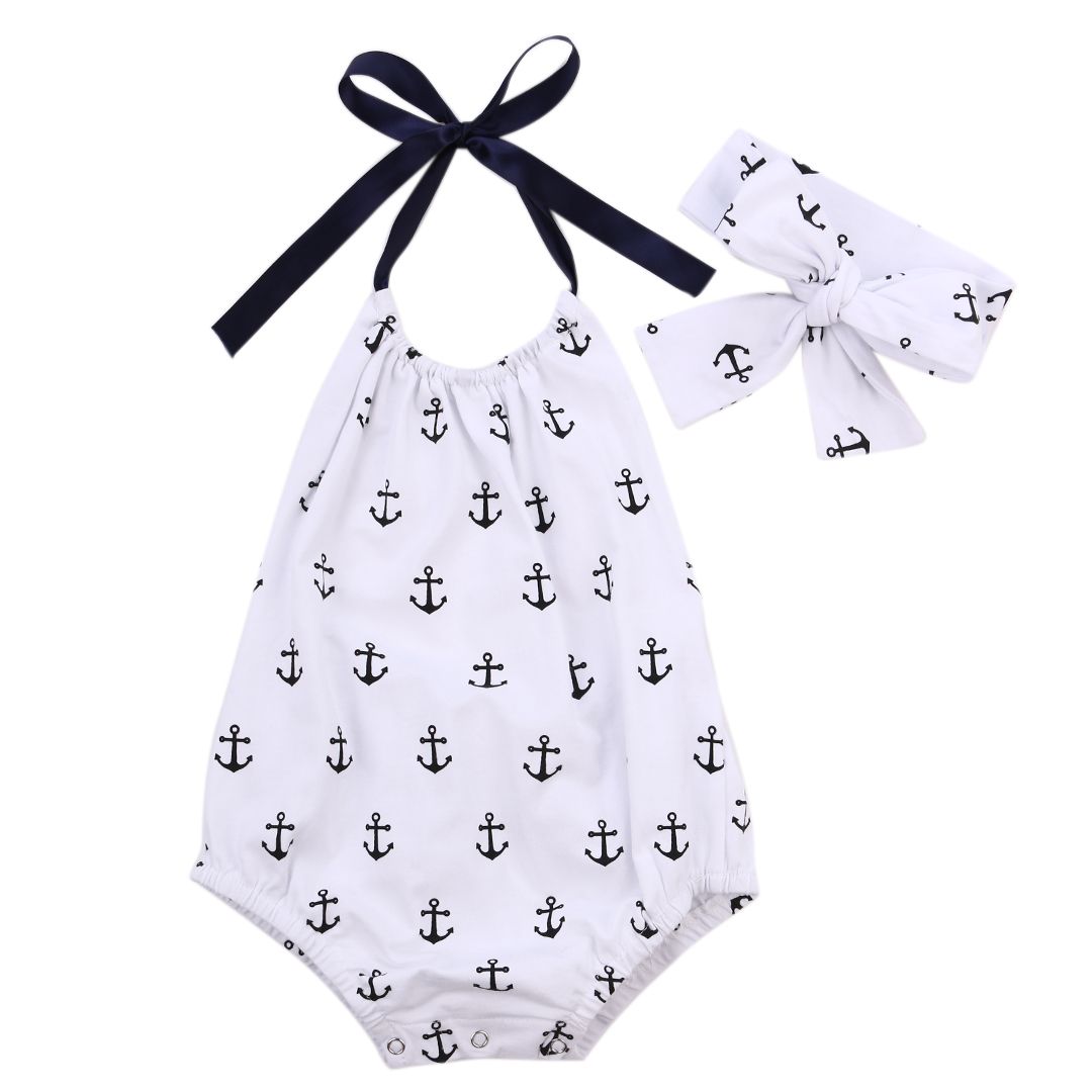 Newborn Kids Baby Boy Girl Anchor Sailor Romper Jumpsuit Bodysuit Clothes Outfit