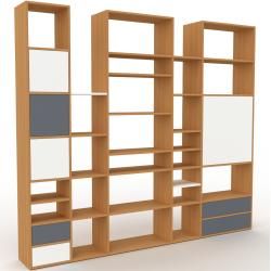 Wohnwand Eiche - Individuelle Designer-Regalwand: Schubladen in Anthrazit & Türen in Weiß - Hochwert