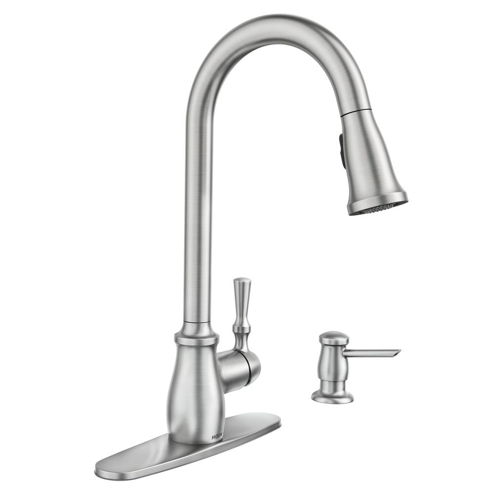 Moen Fieldstone Single Handle Pull Down Sprayer Kitchen Faucet With Reflex And Power Clean In Spot Resist Stainless 87808srs The Home Depot Kitchen Faucets Pull Down Moen Kitchen Faucet Kitchen Faucet