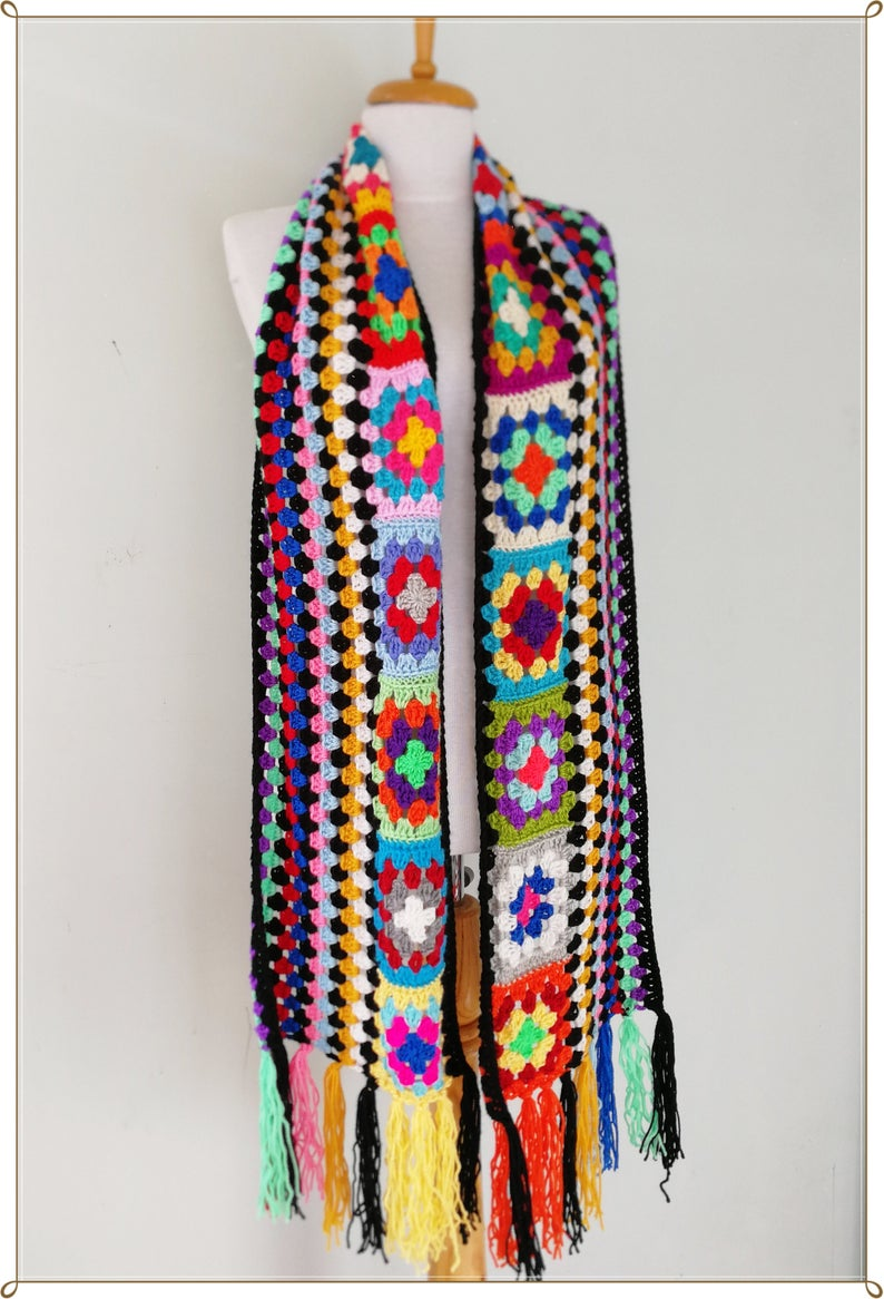 Scarf Granny Square Scarf Colorful Scarf Blanket Scarf Etsy Sal
