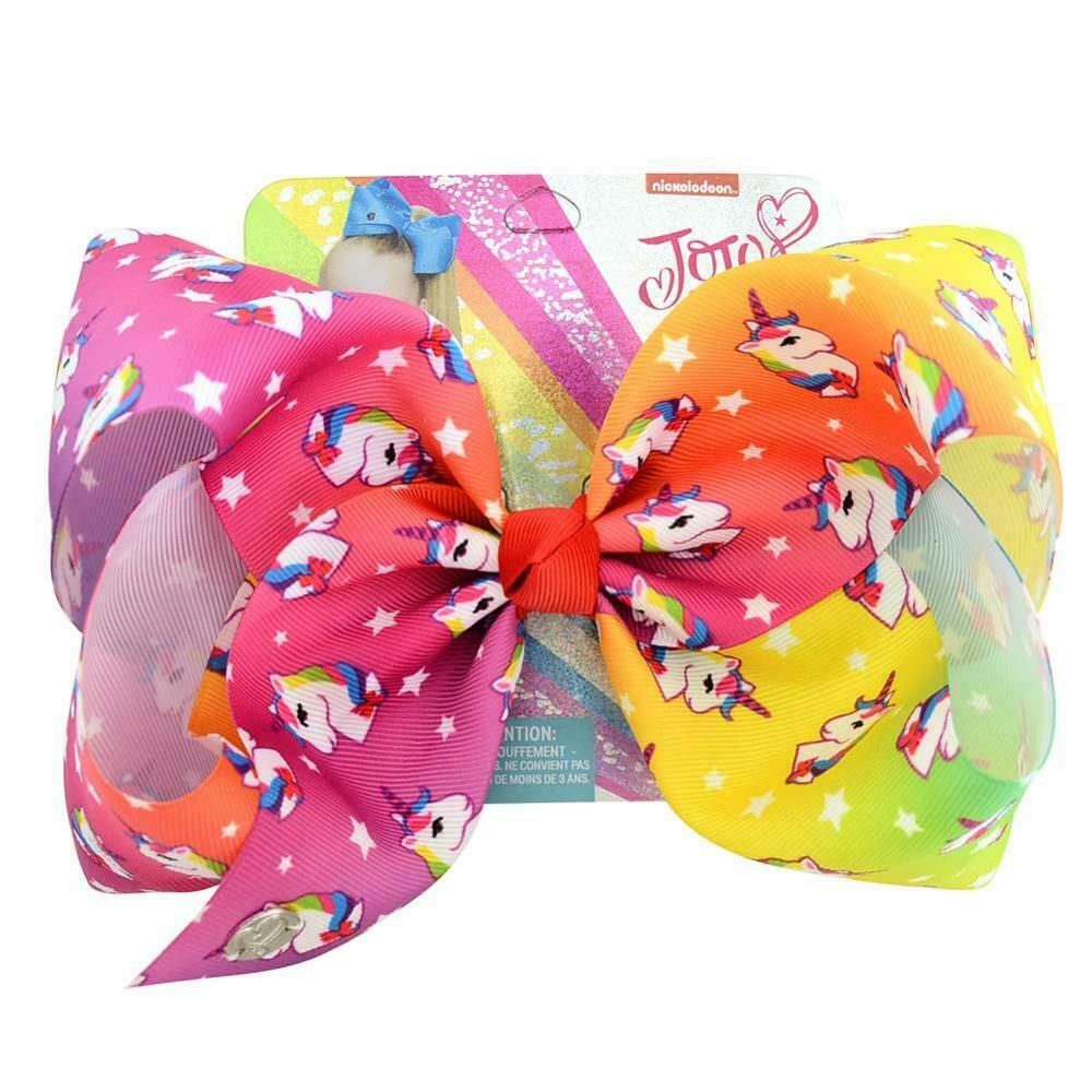 JoJo Siwa Signature Collection Large Hair Bow Clip White w//Rainbow Bows Print