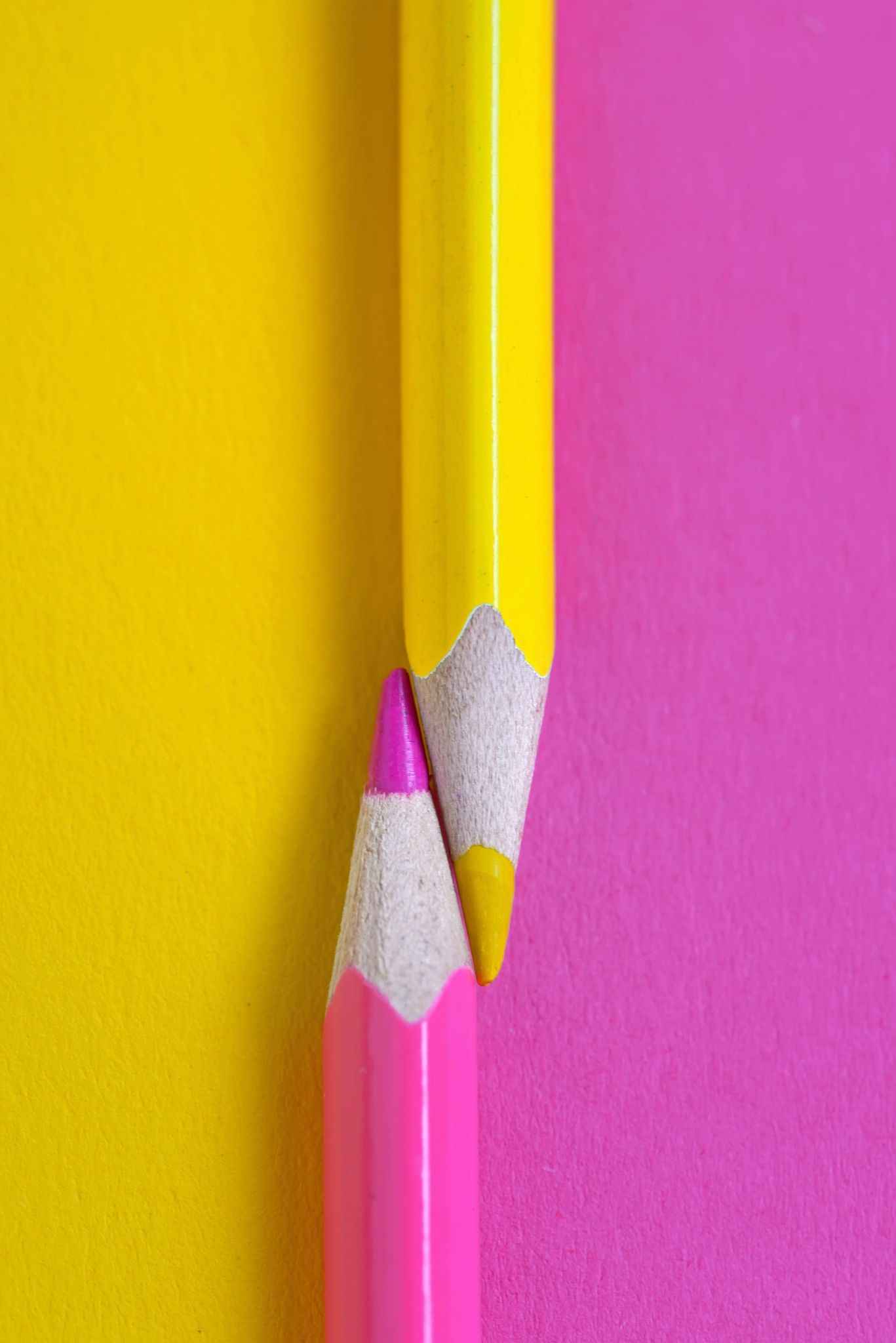 Yellow And Pink Crayons Pink Crayon Paper Background Minimalist Photography