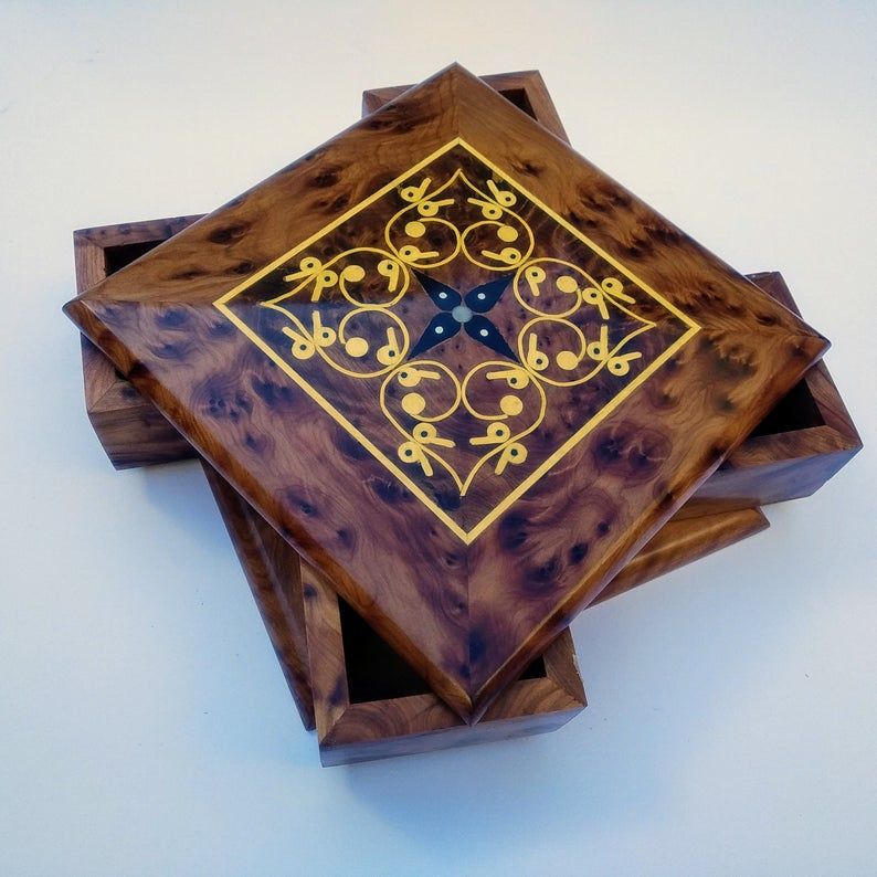 FAST Shipping** Secret box for small jewelry Earring organizer MOROCCO Thuya wood handmade wooden decoration wooden box