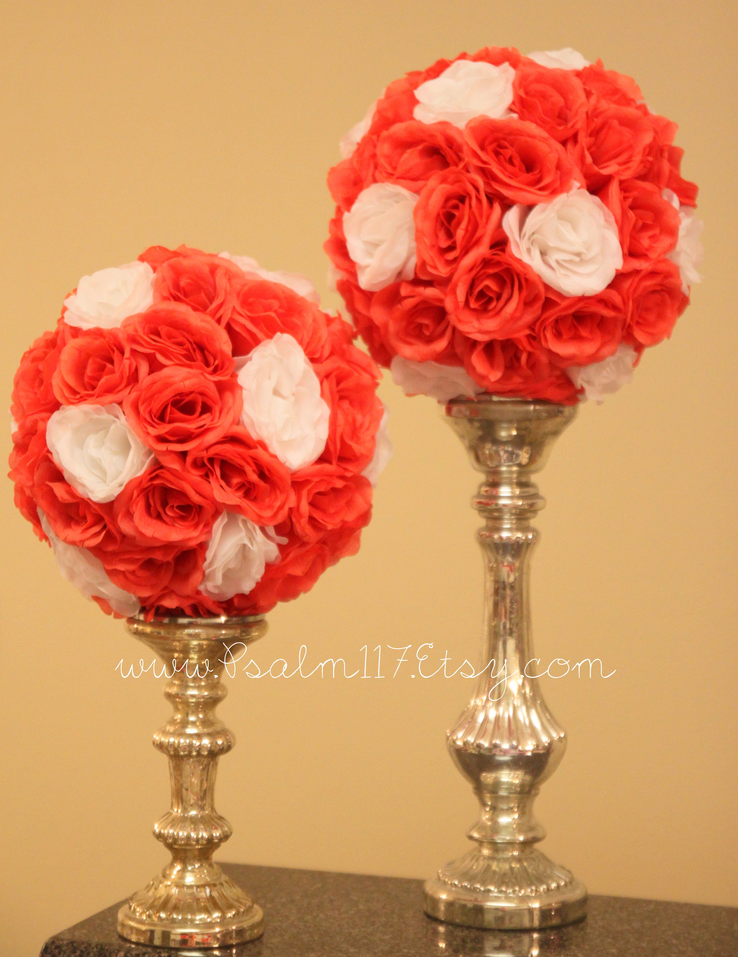 Real Feel Flower Ball Foam Rose Pomander Kissing Ball 8 3 4 White Flower Ball Centerpiece Flower Ball Foam Roses