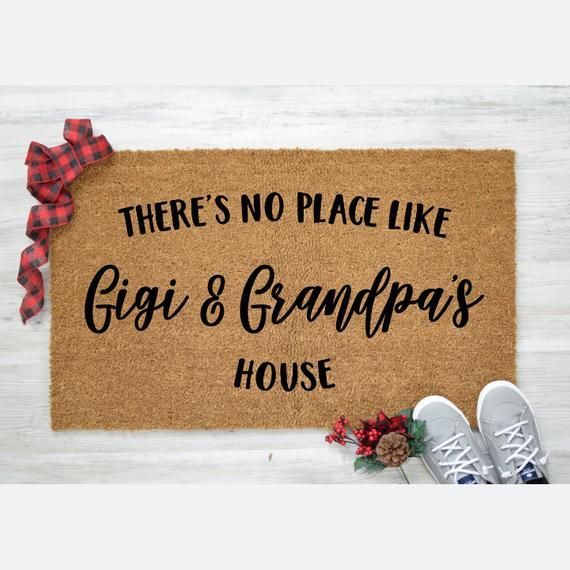 Theres No Place Like Grandma and Grandpas Mothers Day Funny Door Mat Welcome Mat Grandparent Gift Fathers Home Doormat