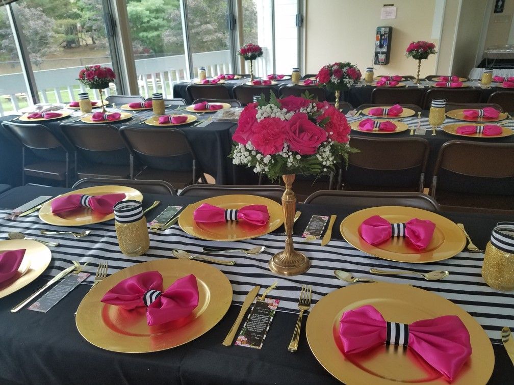Kate Spade Table Decorations Fuchsia Hot Pink Black And White Kate Spade Table Decorations Fuchsia Hot Pink Black And White Stripes