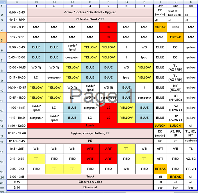 middle school master schedule template
