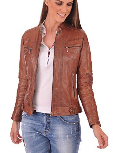 Leather Planet Womens Lambskin Leather Bomber Biker Jacket