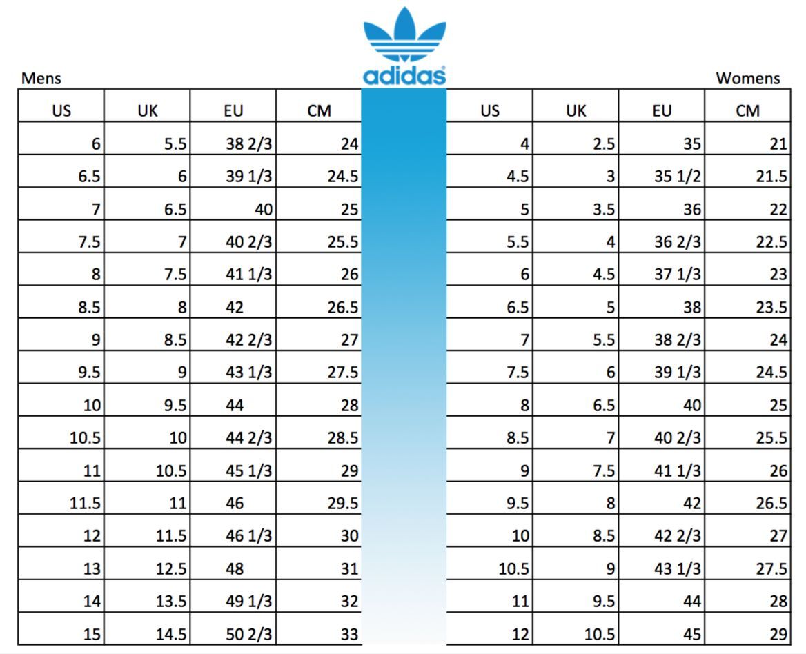 adidas cleats size chart