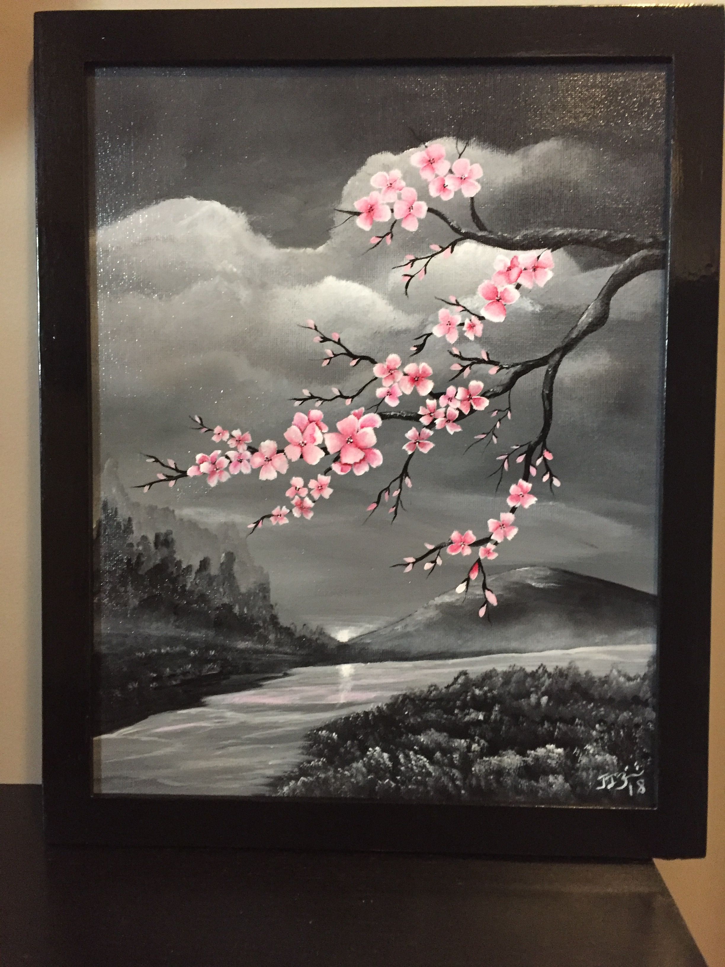 Acrylic Painting Trees, Sakura Painting, Canvas Painting Designs, Cute ...