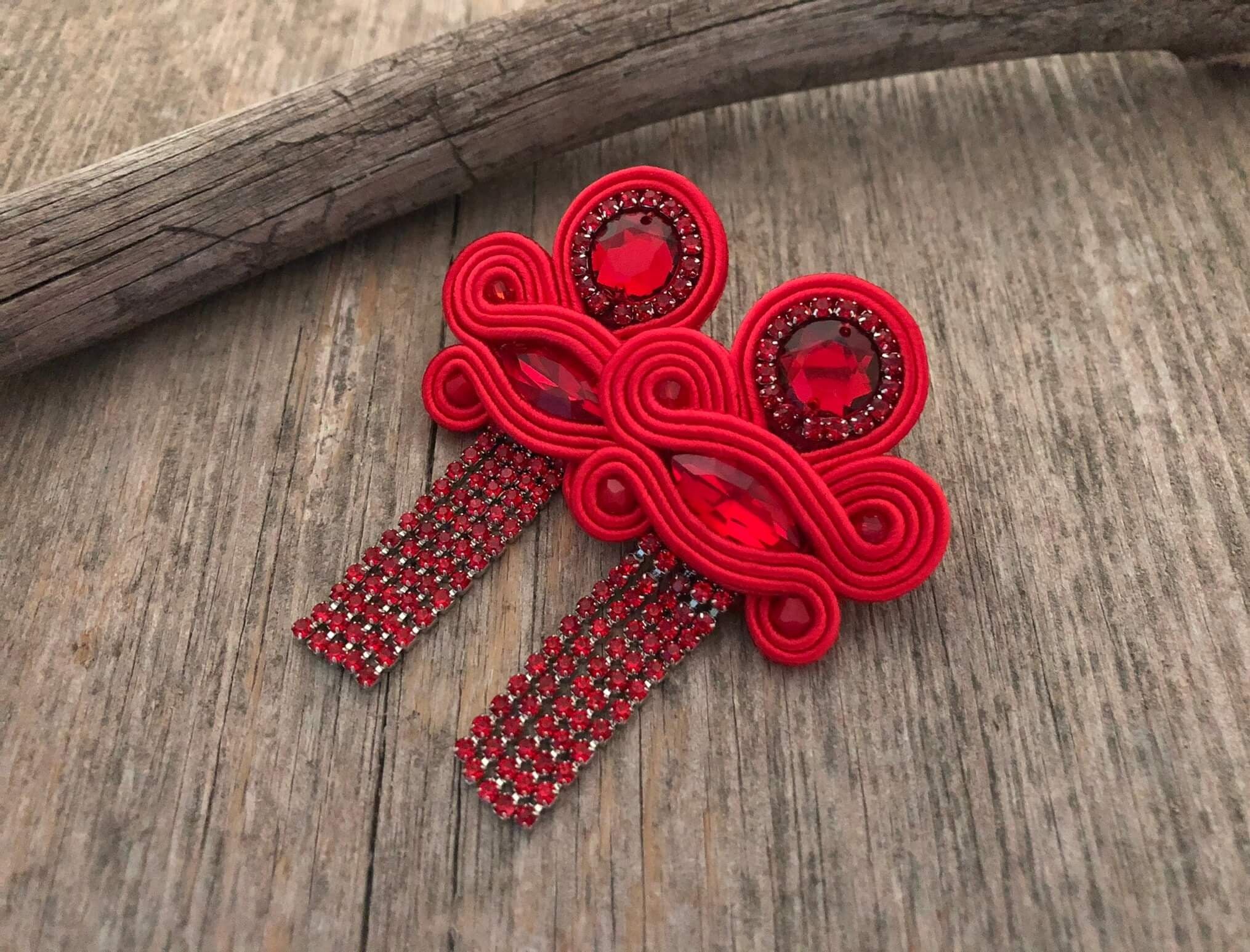 KALYANI red light soutache earrings, valentines day gift for her, valentines day jewelry gift, aniversary gift for wife, gift for the bride Aunt Gifts, Sister Gifts, Gifts For Wife, Mother Gifts, Aniversary Gifts, Light Earrings, Bride Earrings, Soutache Earrings, Valentines Day Gifts For Her