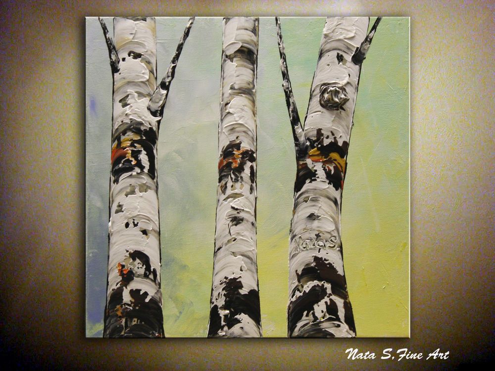 Original Textured Birch Tree Painting Modern Birch Artwork
