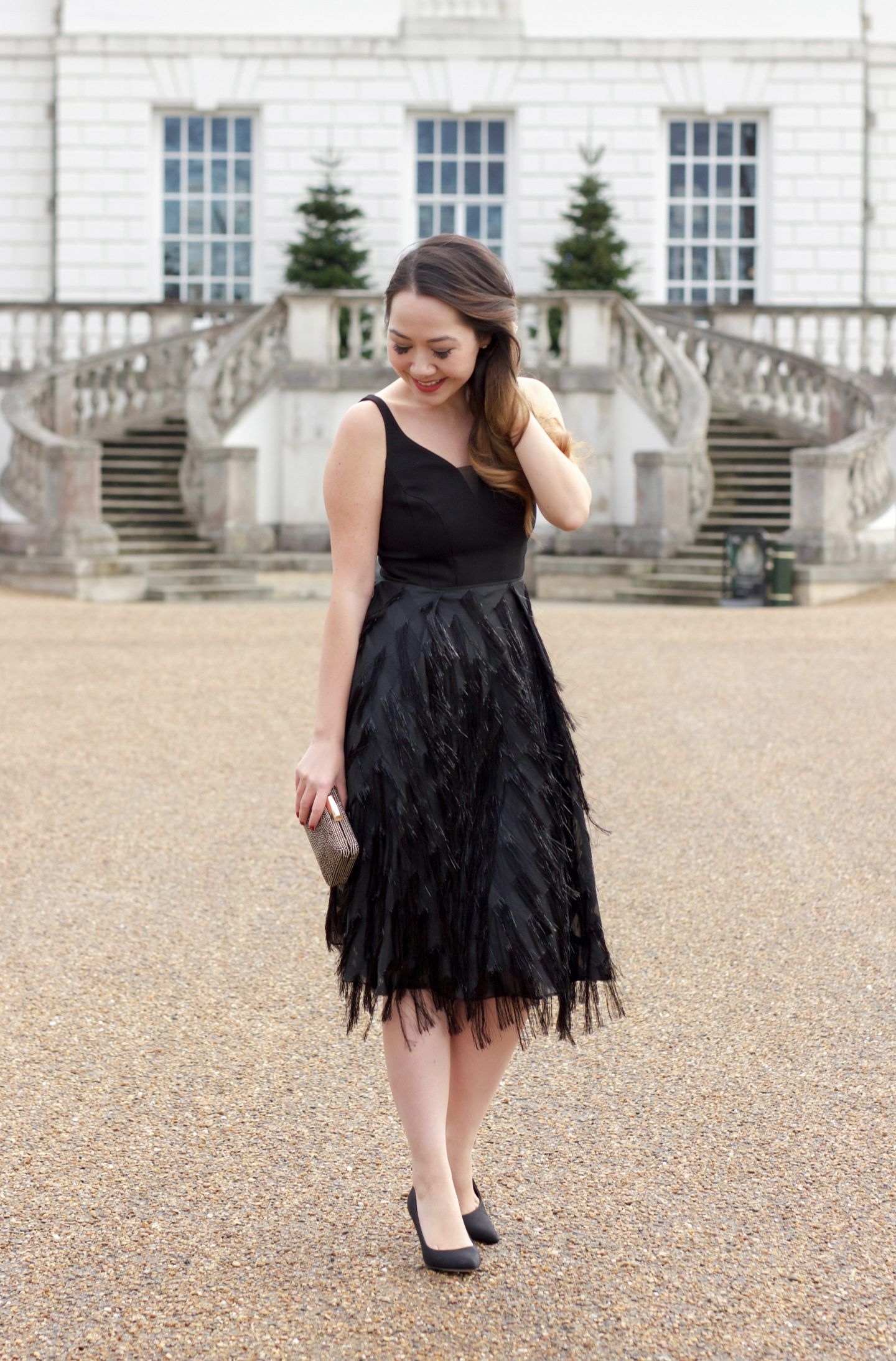 Black feathered dress Christmas Party Ready with Debenhams via Chase Amie