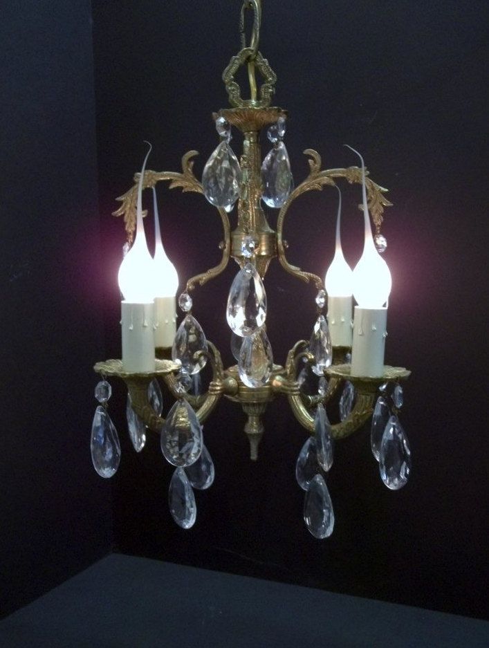 Vintage Petite Brass Crystal Chandelier Small Four Light Vintage Petite Brass Crystal Chandelier, Small Crystal And Brass Chandelier