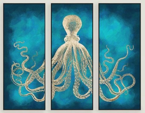 Octopus Designs For Your Home Decor Sea Life Wall Art Octopus Wall Art Triptych Wall Art