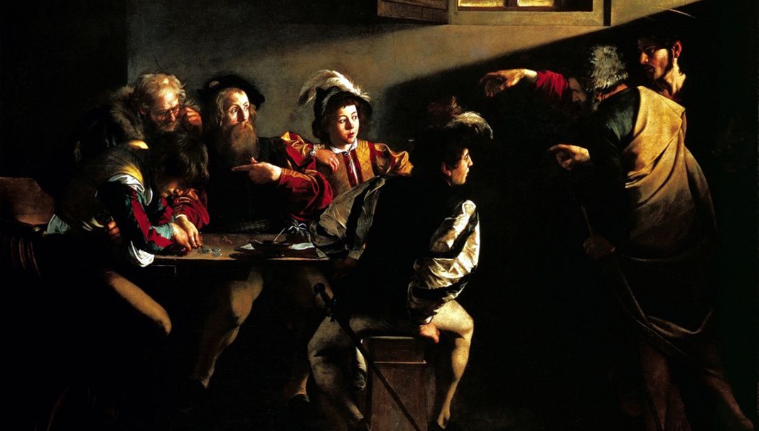 Caravaggio San Luigi Dei Francesi Vocazione Di San Matteo Caravaggio. La vocazione di San Matteo, 1599-1600. Olio su tela, cm