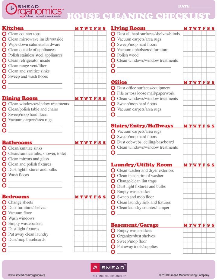 checklist for cleaning house