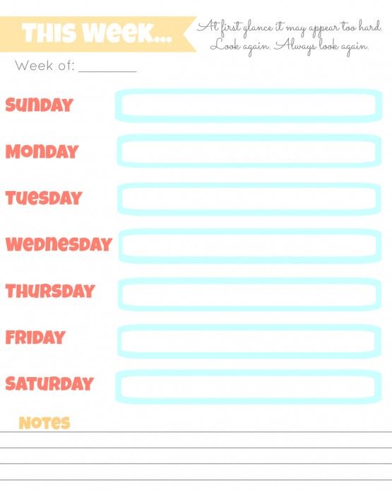 Free Printable 2015 Planner A Week At A Glance Pages