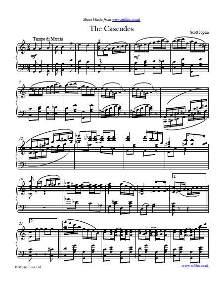 scott joplin the cascades piano sheet music midi and mp3 files sheet music to midi