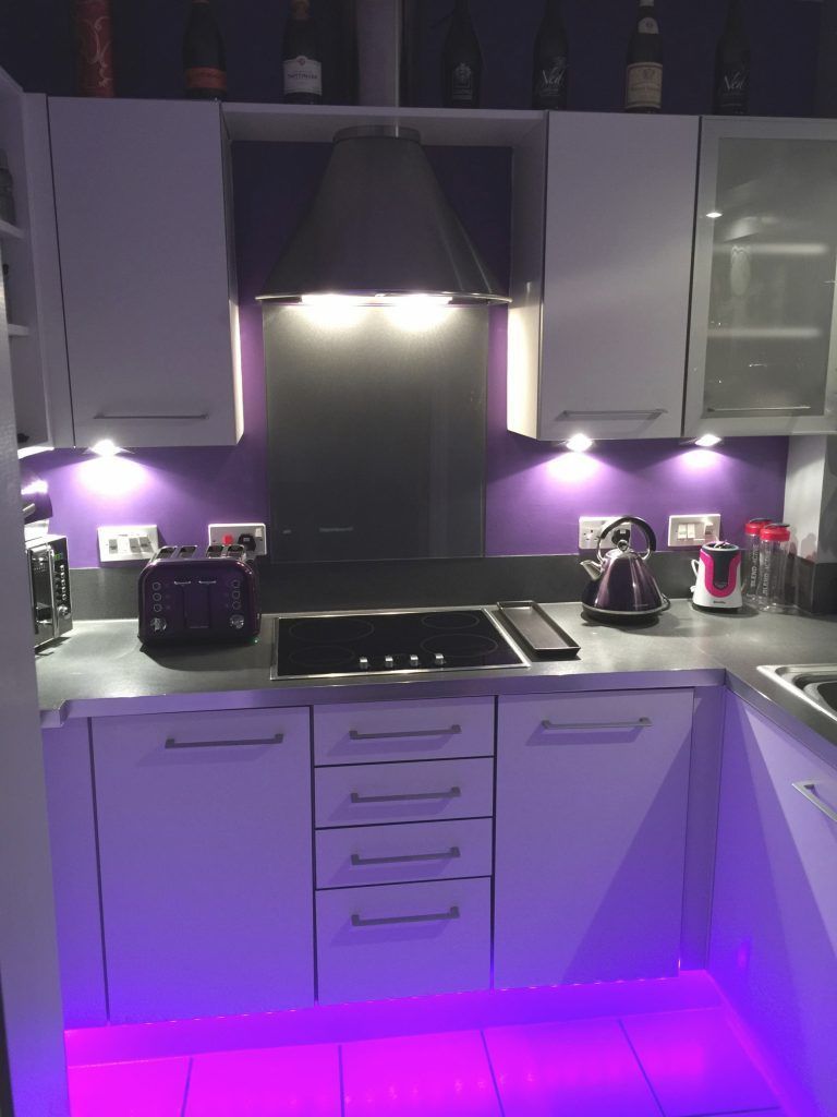 Freshly Decorated Purple Kitchen With Led Strip Lights Kitchen Freshly Decorated Purple Kitchen With Led Strip Lights Kitchen
