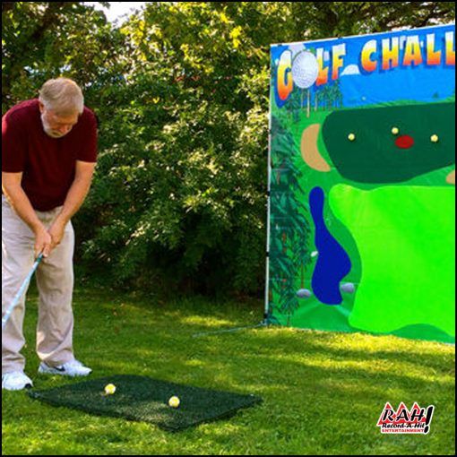 Golf Challenge Frame Game - Record-A-Hit Entertainment Party Rental Equipment Inflatable Obstacle Course, Obstacle Course Races, Carnival Game Rentals, Carnival Games, Party Rentals Equipment, Picnic Games, Water Traps, Country Clubs, Sand And Water