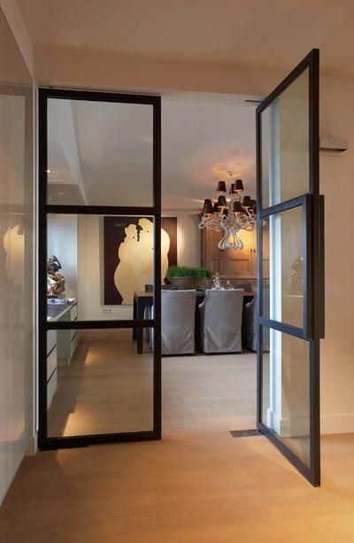 The Year's Best Trend: Interior Steel Doors and Windows Glass French Doors, Sliding Glass Door, Sliding Doors, Glass Internal Doors, Indoor Glass Doors, Door Hinges, Chic Living Room, Apartment Living Room, Trendy Apartment