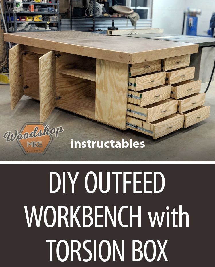 DIY Outfeed Workbench With Torsion Box #woodworking #workshop #DiyWoodProjectsForBeginnersHome Advanced Woodworking Plans, Woodworking Project Plans, Learn Woodworking, Woodworking Workbench, Woodworking Workshop, Popular Woodworking, Woodworking Furniture, Woodworking Crafts, Woodworking Patterns