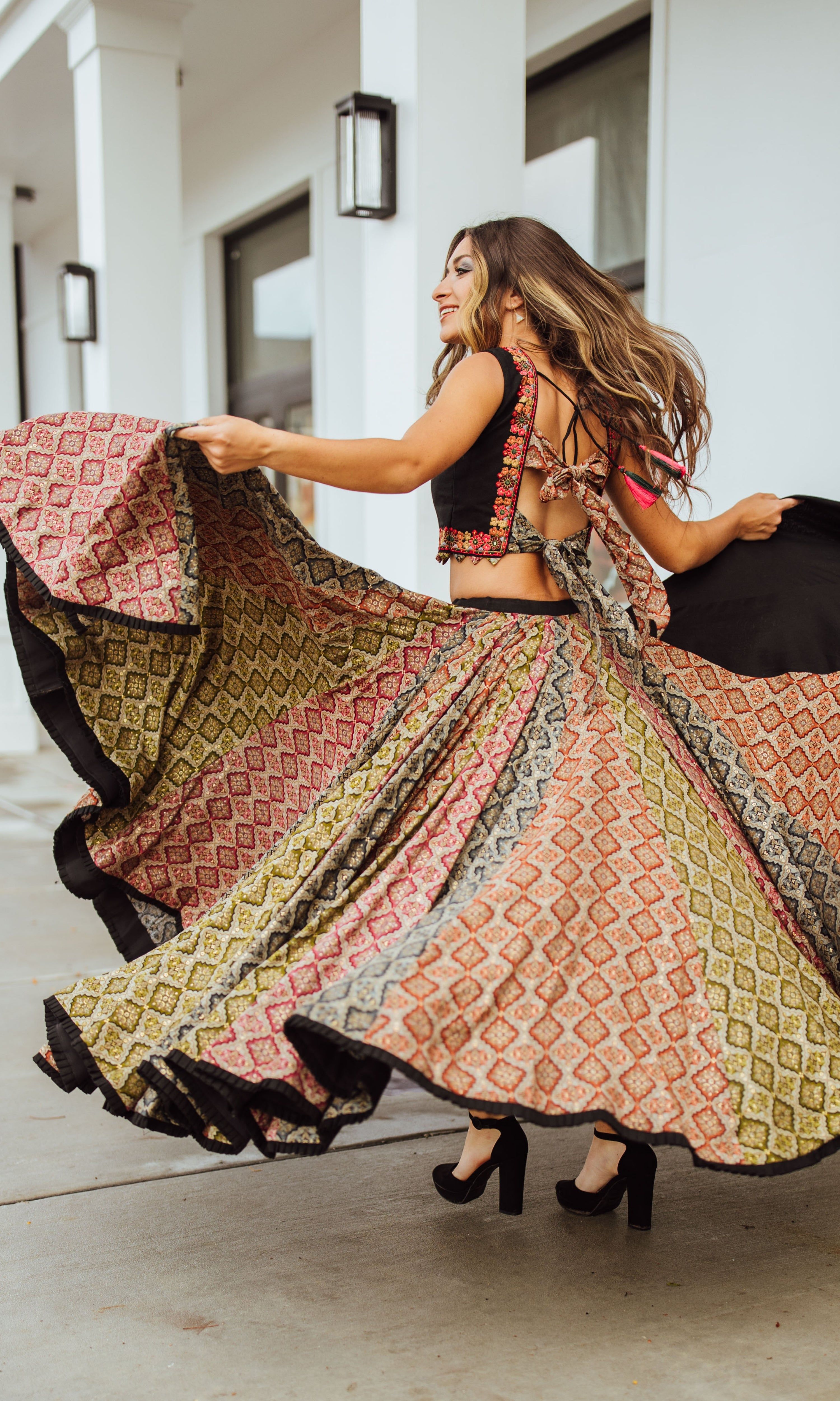 chaniya choli for garba | chaniya choli usa | chaniya choli Product Information Fabric: cotton,georgette occasion : navratri,party Keep it classy with this full flare multi color chaniya choli featuring an embroidered work blouse and black dupatta. Unique design and combination make this Traditional ethnic Chaniya Choli outstanding. Note: Color may slightly vary due to digital photography. The accessories shown is only for display purpose For any questions, contact us at +1 (630) 407 7419 (Call/ Garba Chaniya Choli, Raas, Lehenga Gown, Brocade Blouses, Keep It Classy, Embroidered Clothes, Navratri, Work Blouse, Muslin Cotton